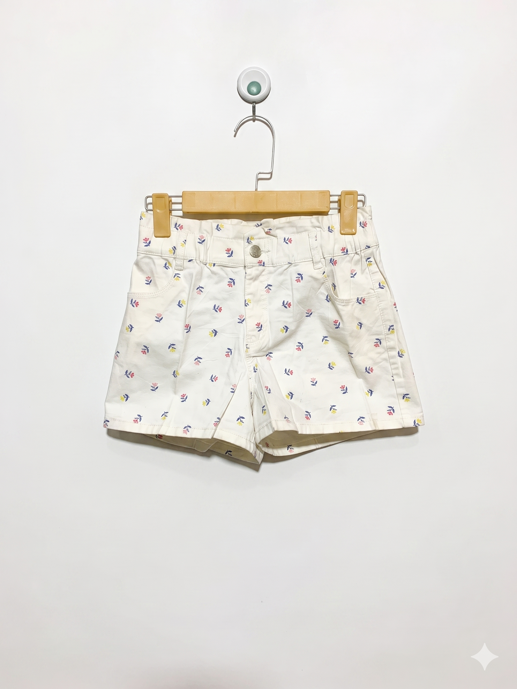 Okaïdi Girls Off-White Floral Paperbag Waist Cotton Shorts - Size Estimated Age 12 Years AB1
