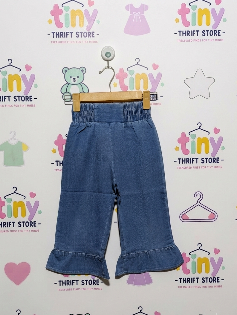 &DENIM Girls Blue Ruffle-Hem Wide Leg Cropped Jeans - Size 4-5Y Estimated Age 5 Years AB2
