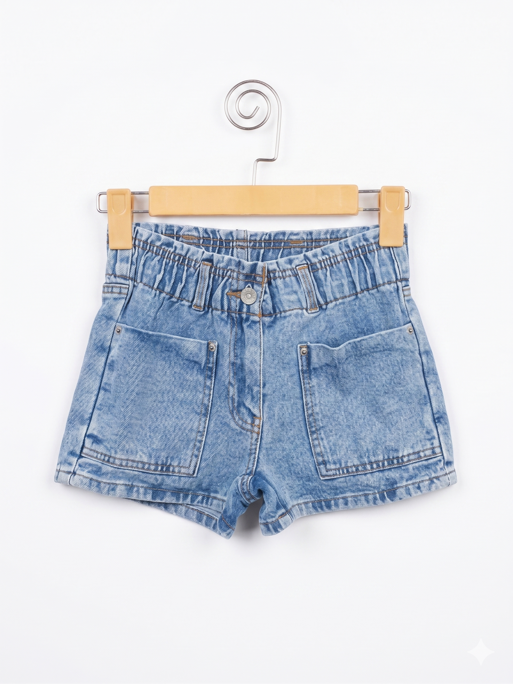 YIGGA Girls Light Wash High-Waisted Denim Utility Shorts - Size Estimated Age 8-9 Years AB1