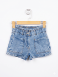 YIGGA Girls Light Wash High-Waisted Denim Utility Shorts - Size Estimated Age 8-9 Years AB1