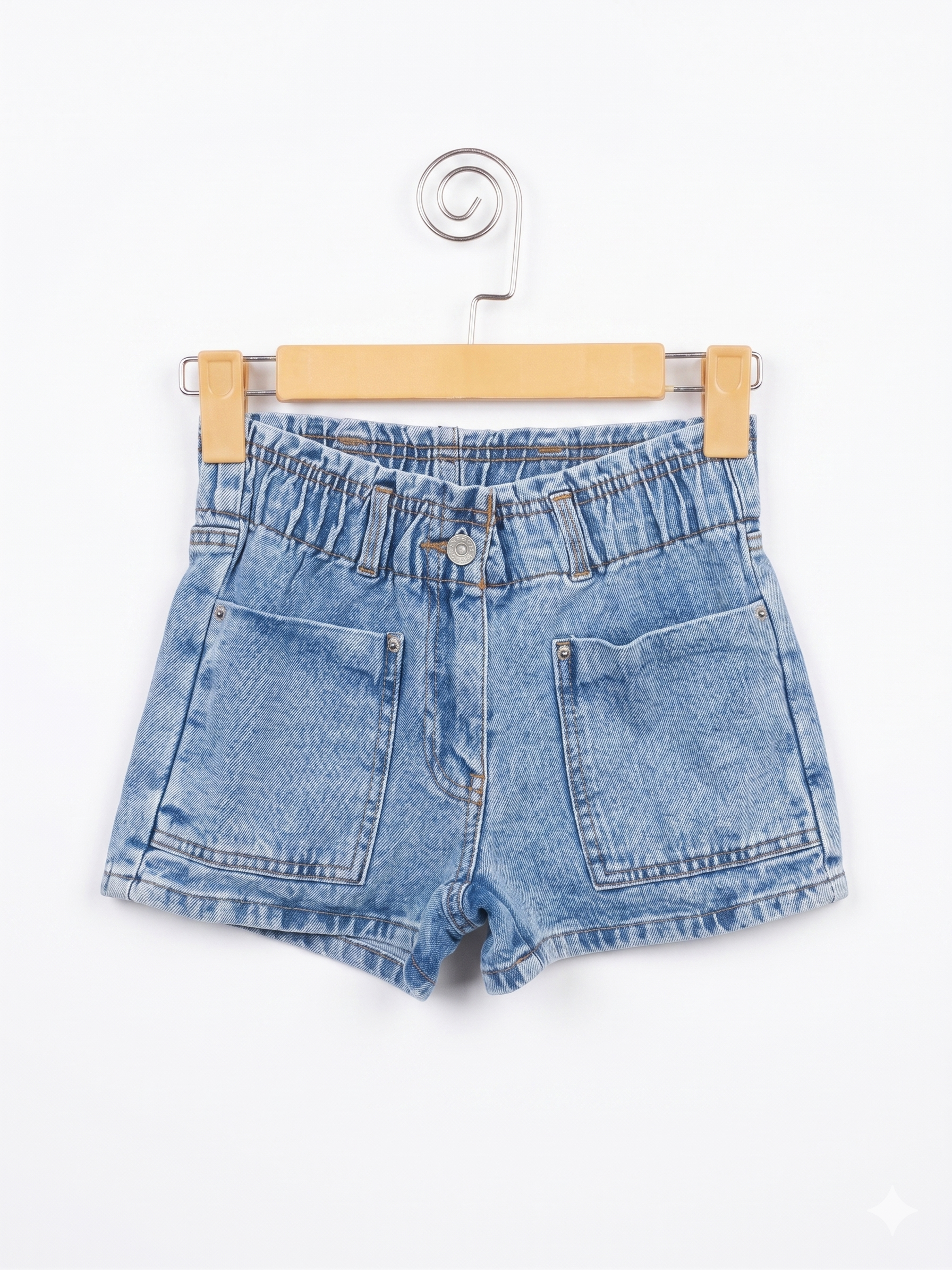 YIGGA Girls Light Wash High-Waisted Denim Utility Shorts - Size Estimated Age 8-9 Years AB1