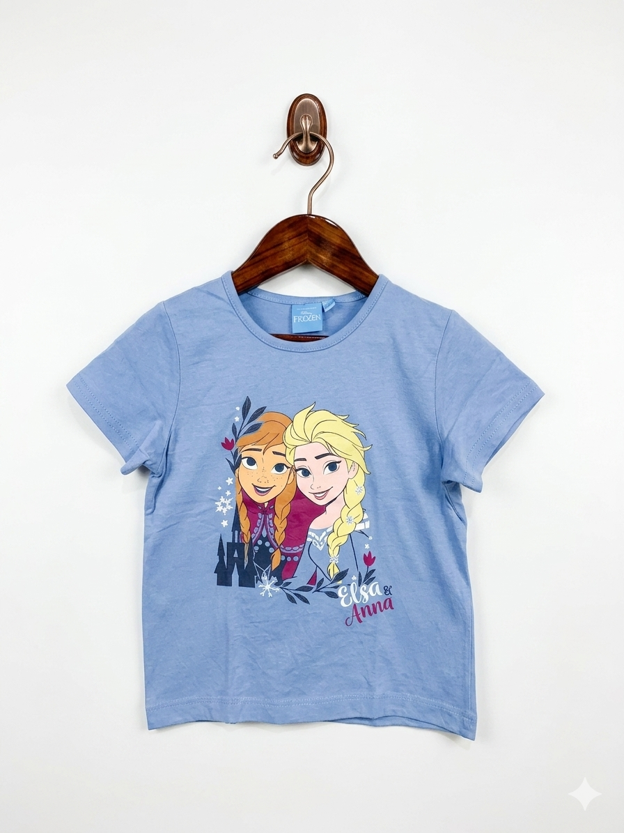 Disney Frozen Elsa & Anna Girls' Blue Graphic T-Shirt - Size 5-6 Years AB1