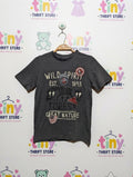 Kiabi Boys Dark Grey "Wild Spirit Forest" Patchwork Graphic Tee - Size Estimated Age 10 Years AB2