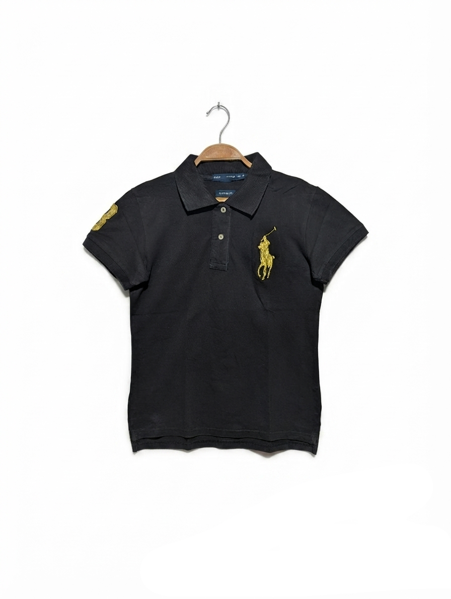 Ralph Lauren Boys Black "Custom Fit" Polo Shirt - Size Estimated Age 10-12 Years AB2