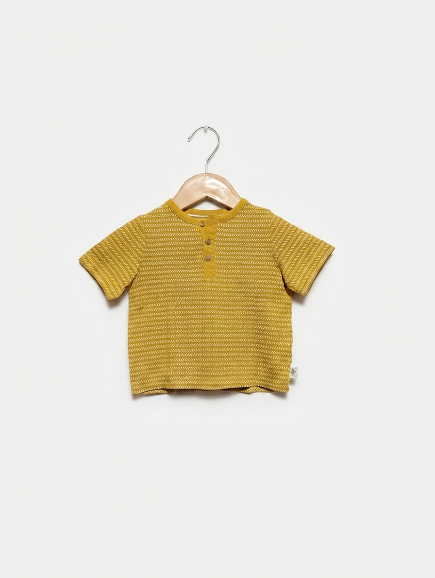Kiabi Eco Conception Baby Boys Mustard Yellow Organic Cotton Henley Tee - Size 6M Estimated Age 3-6 Months AB2