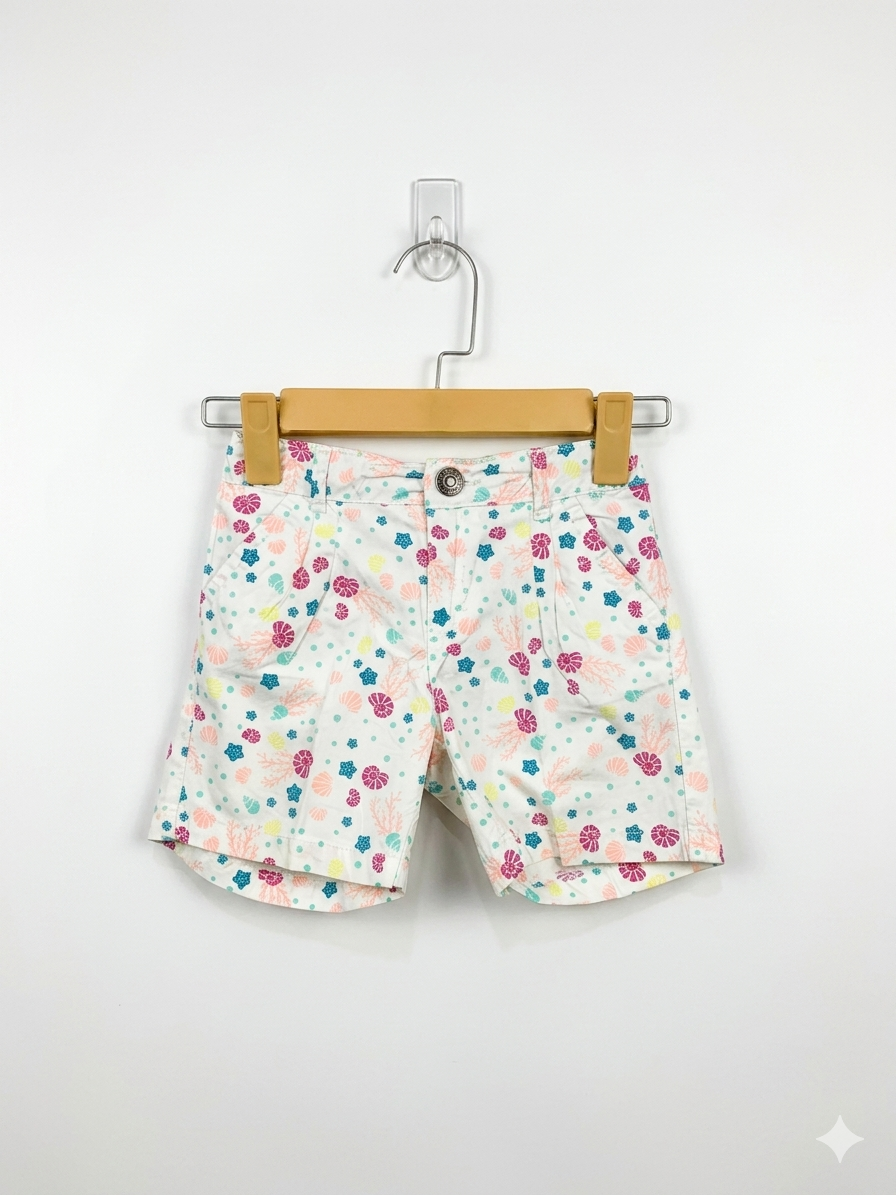 Kiki & Koko Girls White "Ocean Wonders" Seashell & Coral Shorts - Size Estimated Age 6–7 Years AB1