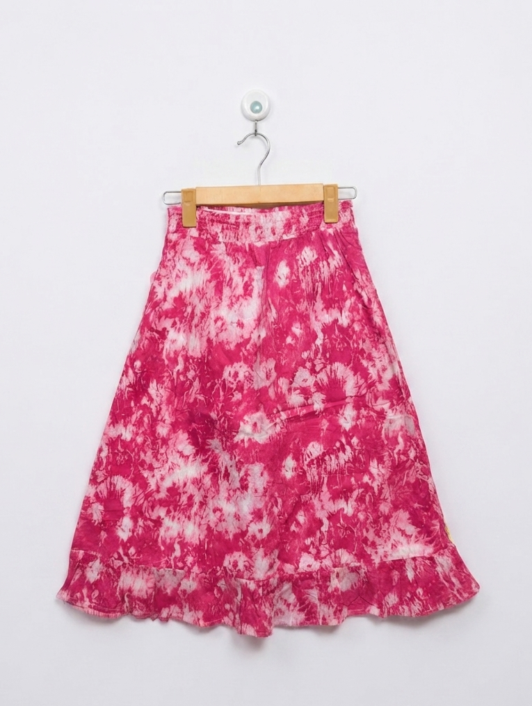 Girls Pink & White Tie-Dye Ruffle Skirt - Size Estimated Age 7-8 Years AB2