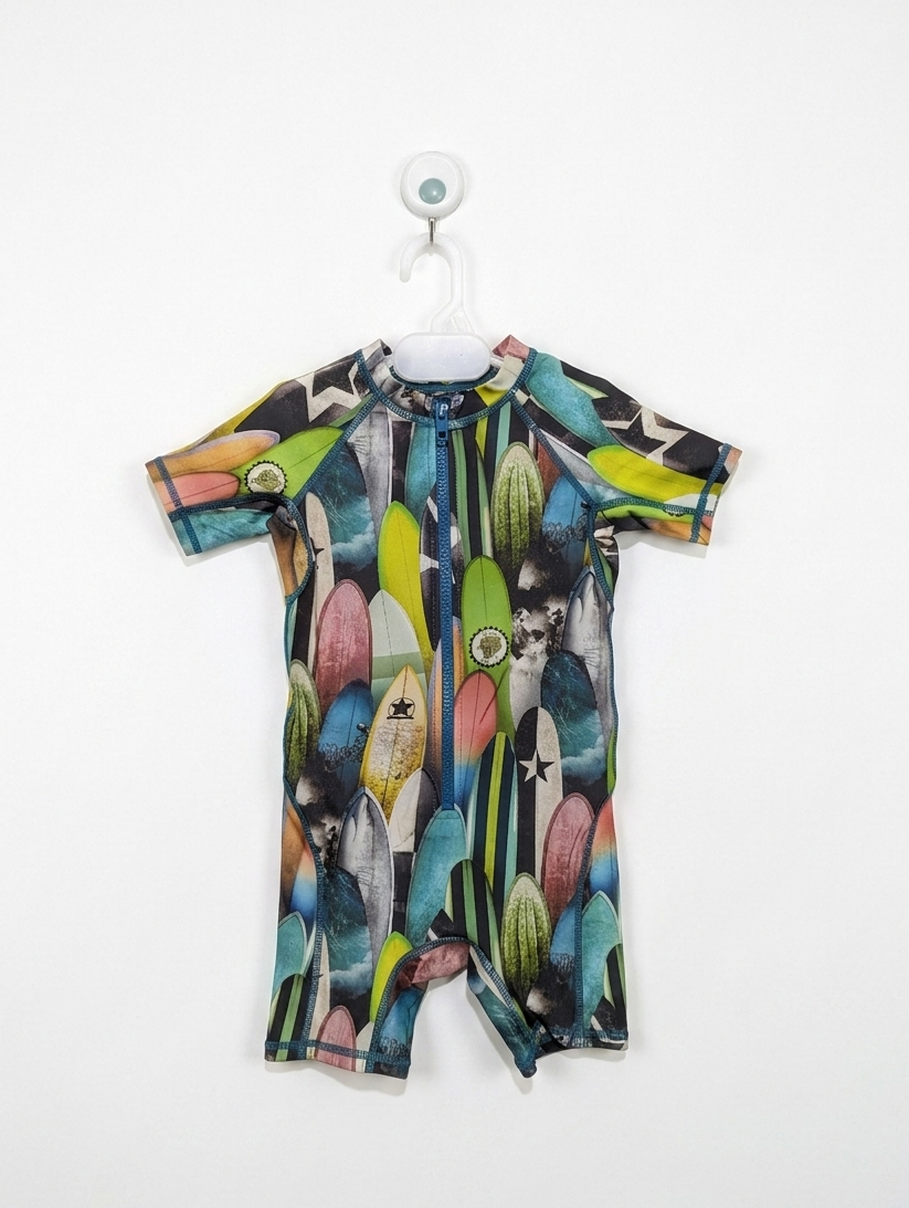 Molo Boys Multicolored Surfboard Print Zip-Up Swimsuit - Size Estimated Age 18-24 Months AB1