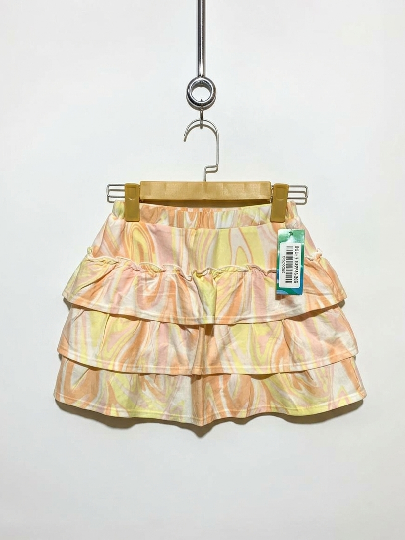 365Kids from Garanimals Girls Peach & Yellow Marble Print Tiered Ruffle Skirt - Size Estimated Age 8 Years AB1
