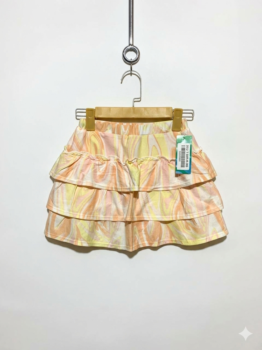 365Kids from Garanimals Girls Peach & Yellow Marble Print Tiered Ruffle Skirt - Size Estimated Age 8 Years AB1