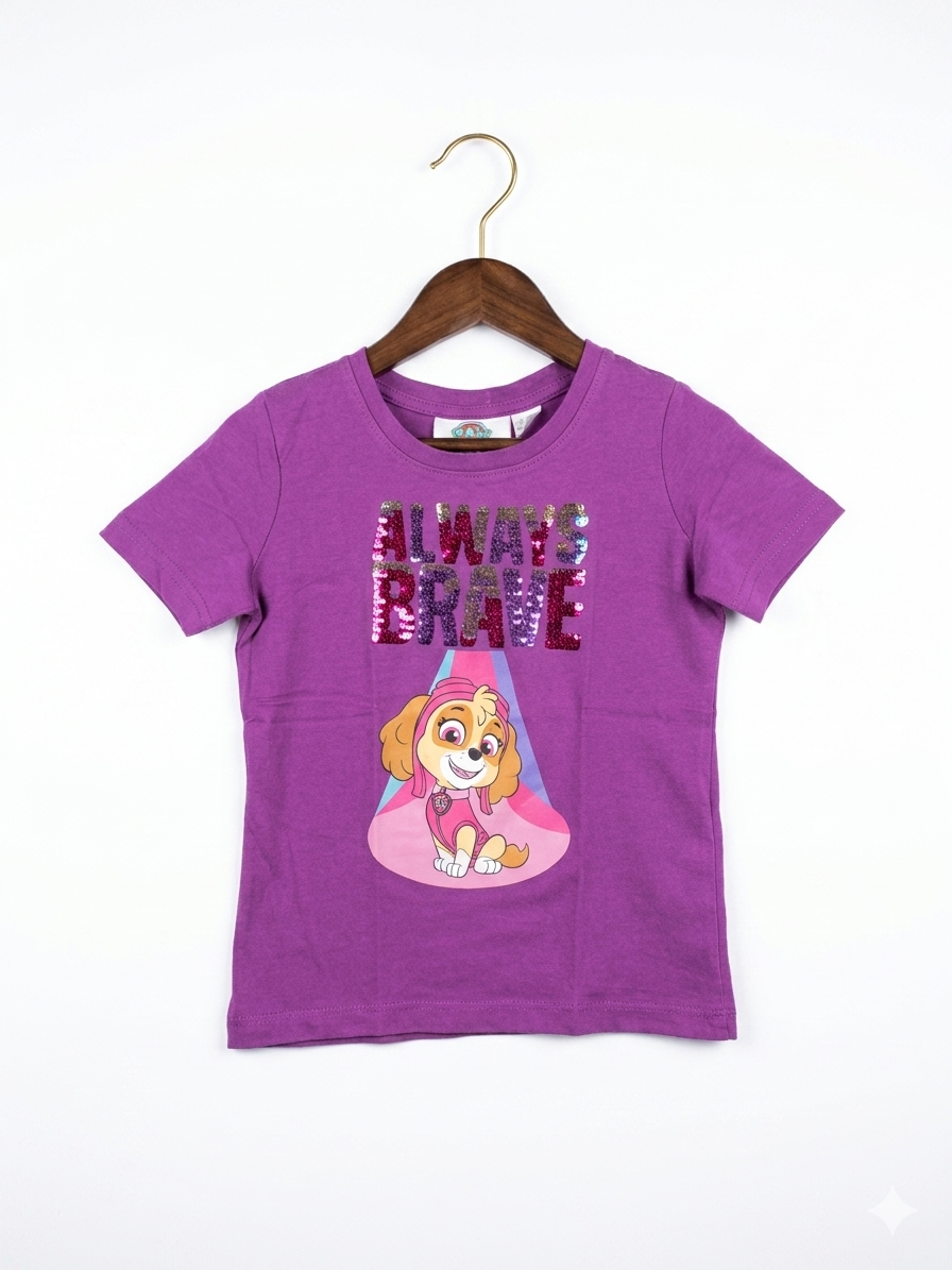 PAW Patrol Skye "Always Brave" Purple Sequin Graphic T-Shirt - Size 2-4 Years AB1