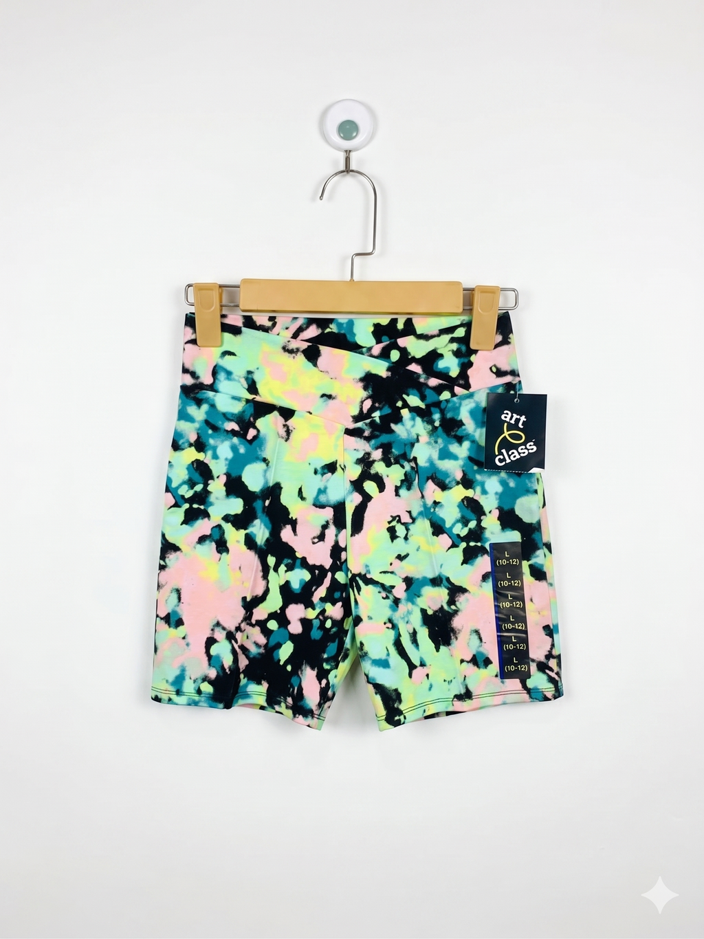 Art Class Girls Tie-Dye V-Crossover Waistband Bike Shorts - Size L (Estimated Age 10-12 Years) AB1