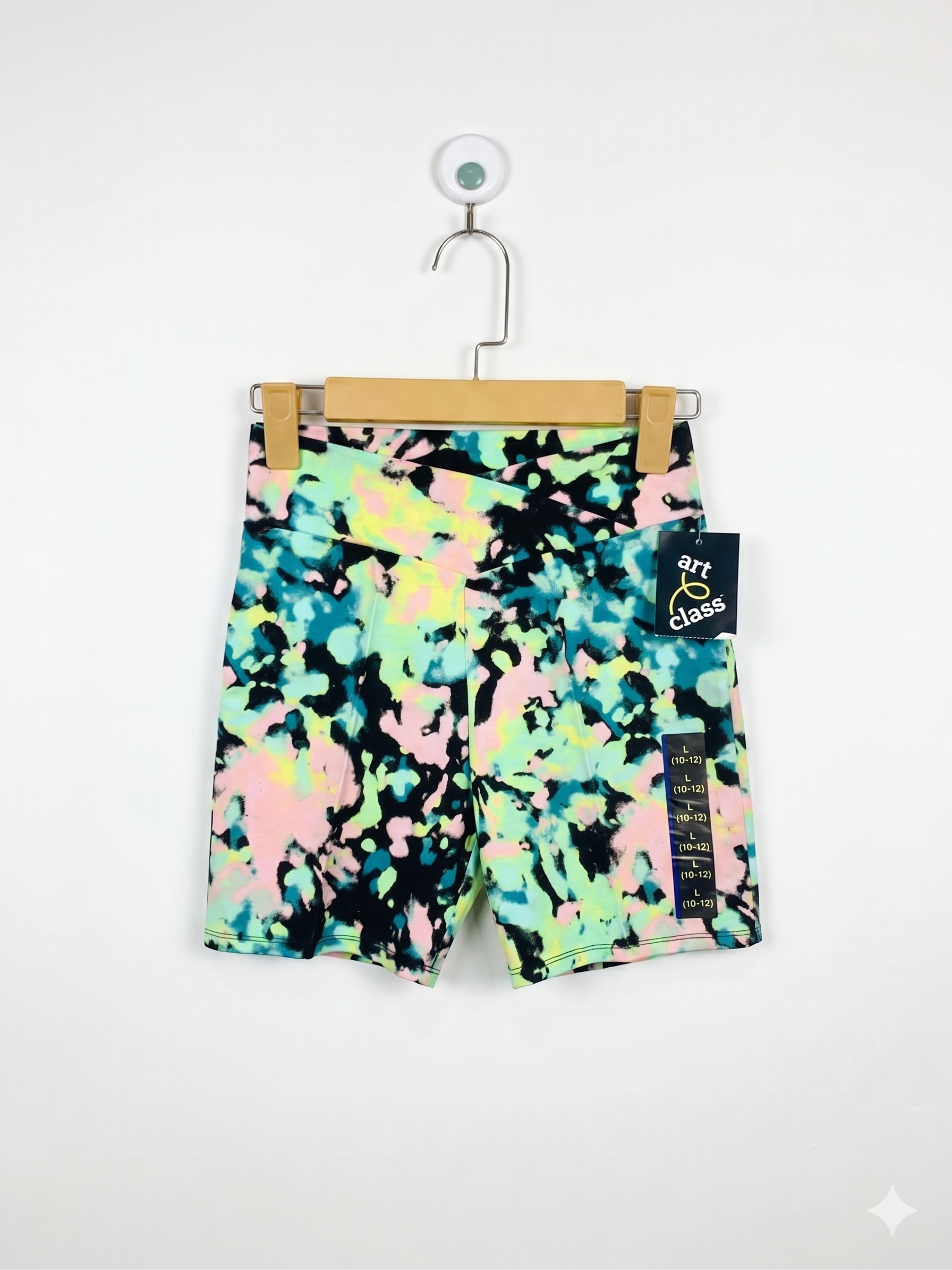 Art Class Girls Tie-Dye V-Crossover Waistband Bike Shorts - Size L (Estimated Age 10-12 Years) AB1