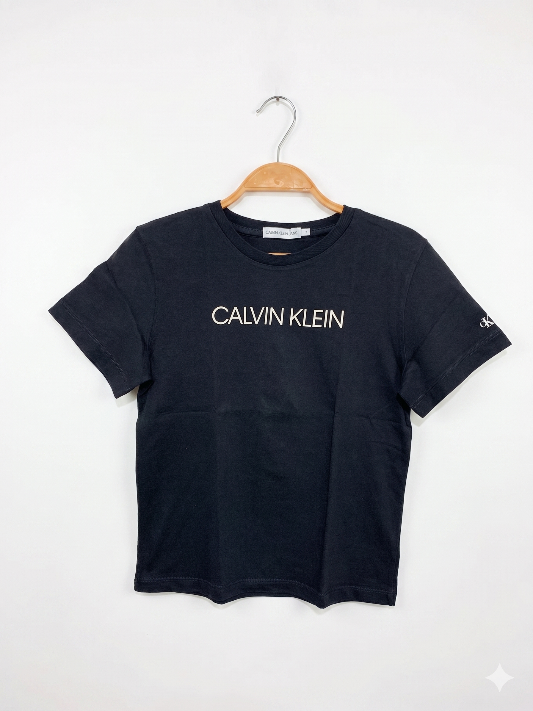 Calvin Klein Jeans Boys Solid Black Logo Graphic Short Sleeve Tee - Size Estimated Age 10 Years AB1