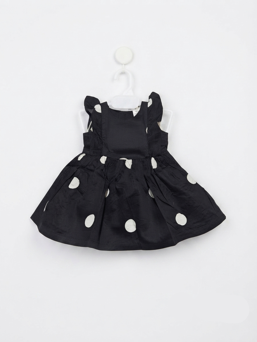 Carter's Baby Girls Black & White Polka Dot Ruffle Dress - Size Estimated Age 3 Months AB2