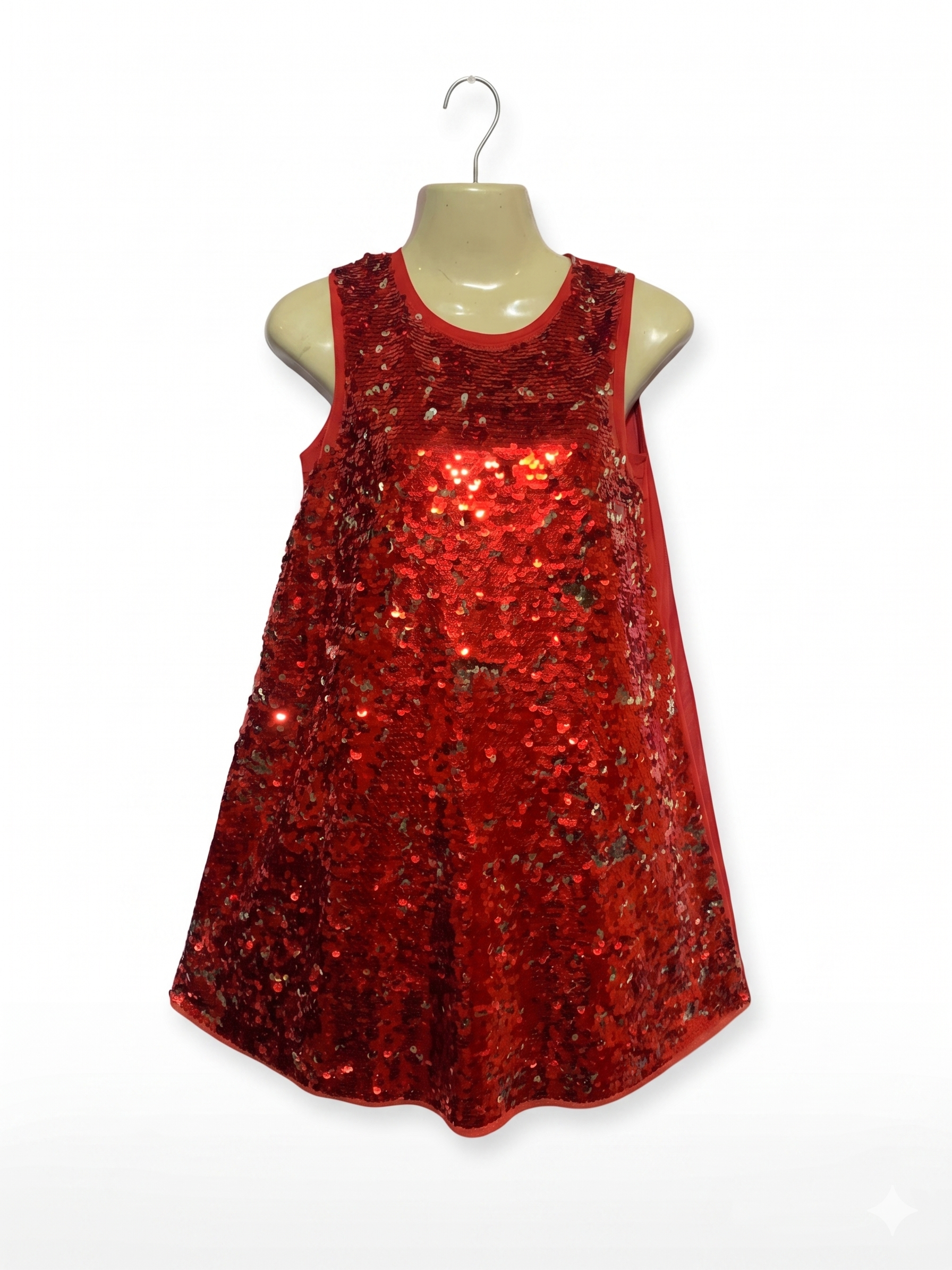 H&M Girls Red Sparkling Sequin A-Line Party Dress - Size Estimated Age 9-10Y AB1