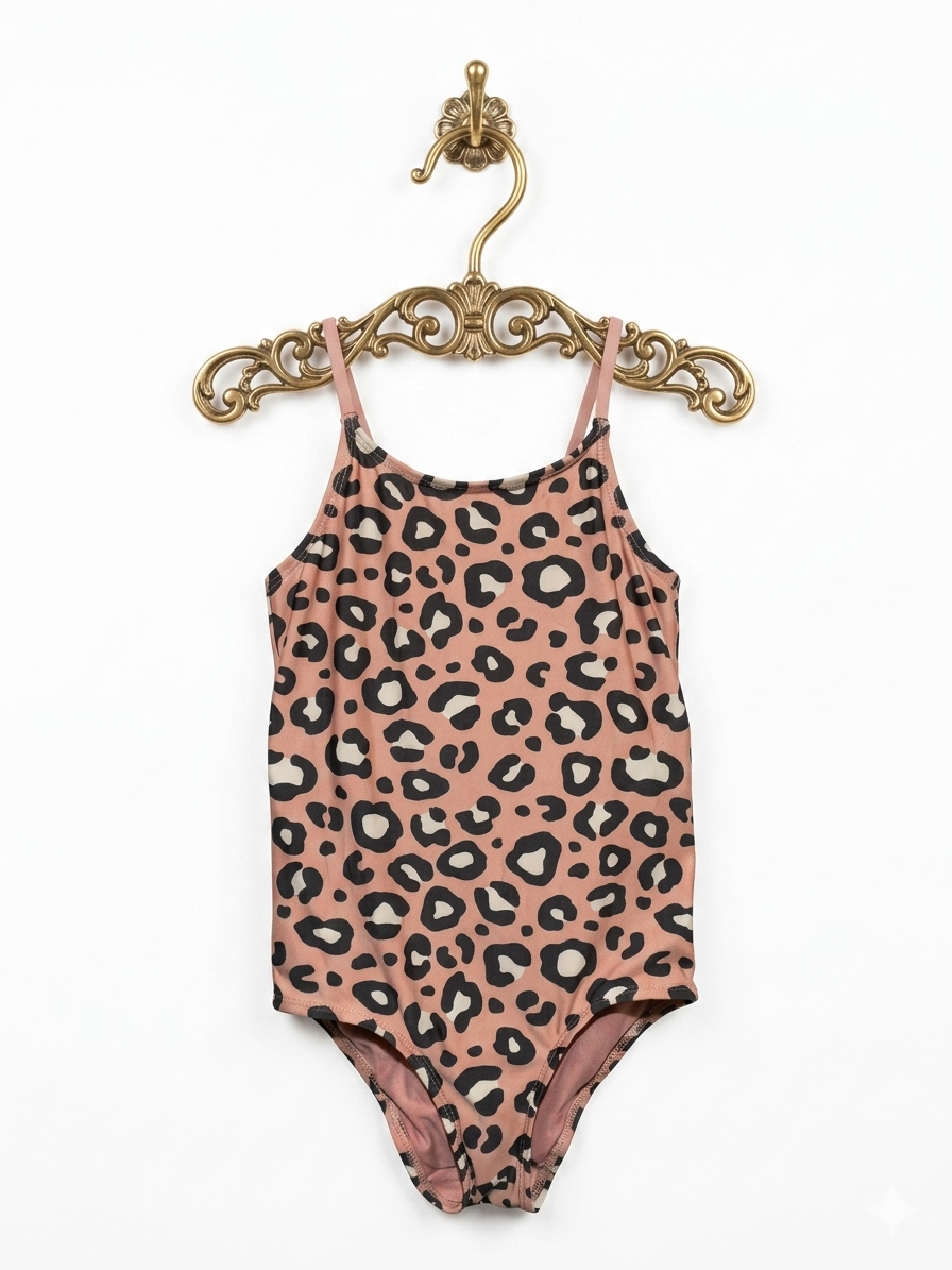 H&M Girls' Dusty Pink Leopard Print One-Piece Swimsuit - Size 5-6 Years AB1