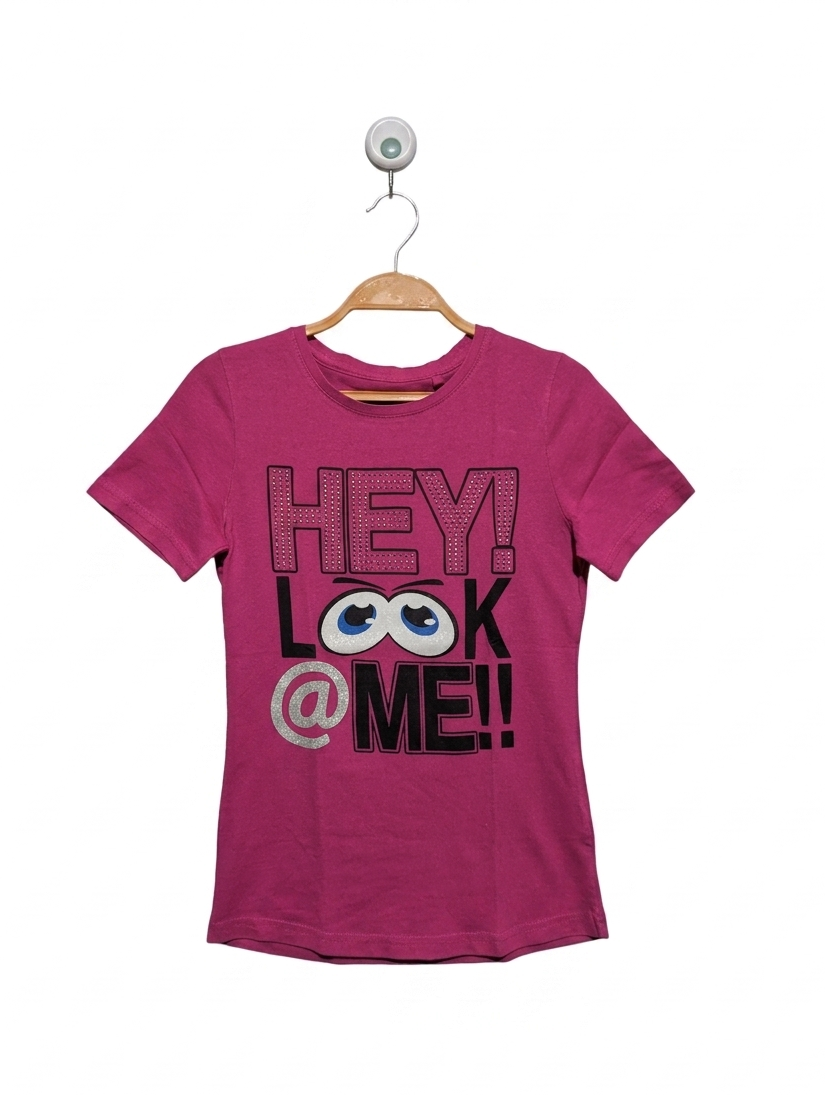 Here+There C&A Girls Pink "Hey! Look @ Me!" Graphic Tee - Size 146/152 Estimated Age 10-12Y AB2
