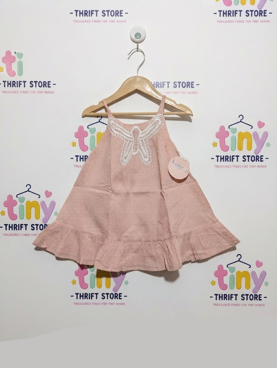 Kensie Baby Girls Soft Pink "Lace Bow Accent" Ruffle Hem Dress - Size Estimated Age 18 Months AB2