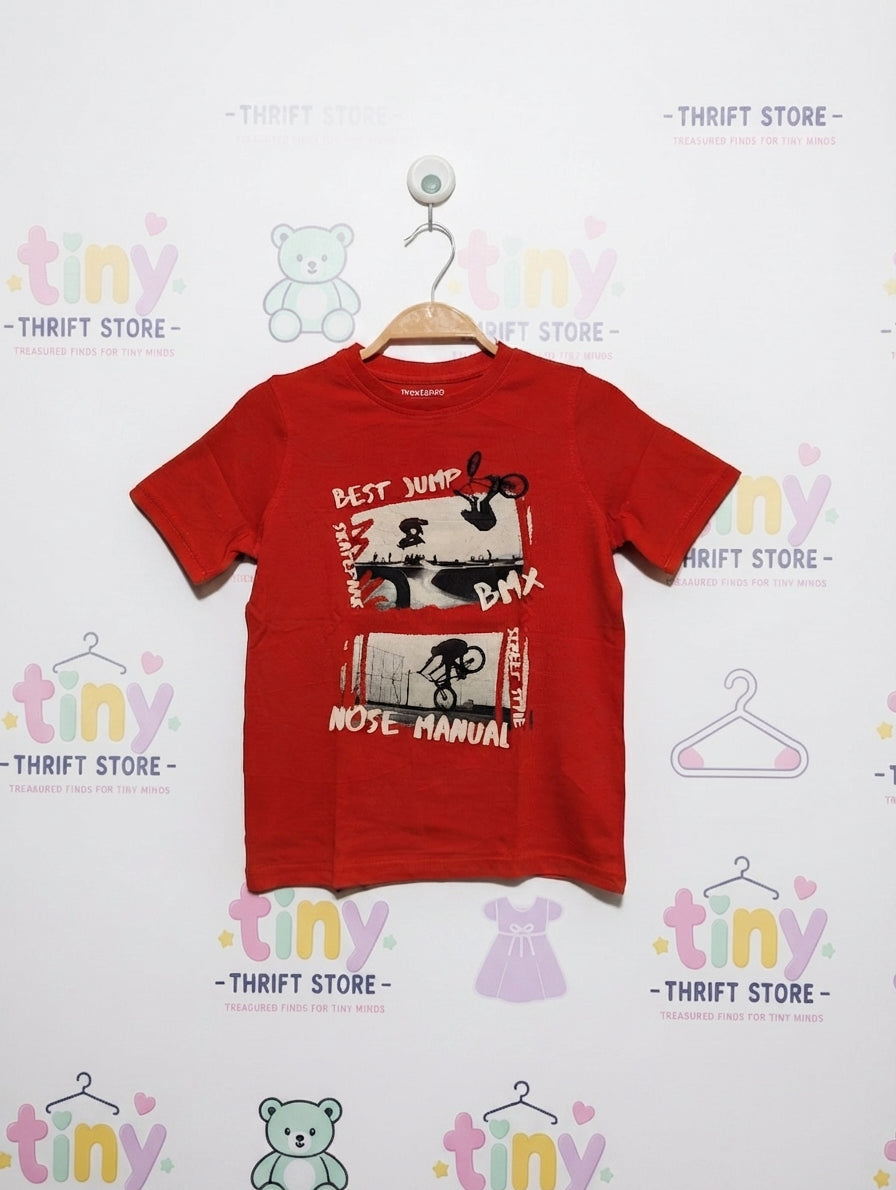 Inextenso Boys Red "Best Jump BMX Nose Manual" Skatepark Graphic Short Sleeve Tee - Size 8 Estimated Age 8 Years AB2