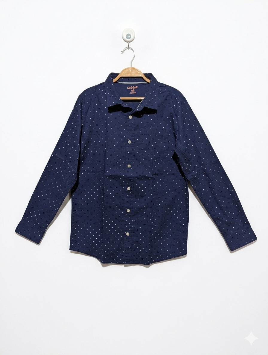 Cat & Jack Boys Navy Blue Polka Dot Long Sleeve Button-Down Shirt - Size XL (16) AB1