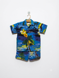 Hawaii Brand Boys Blue Tropical Sunset Aloha Shirt and Shorts Set - Size Estimated Age 4 Years AB2