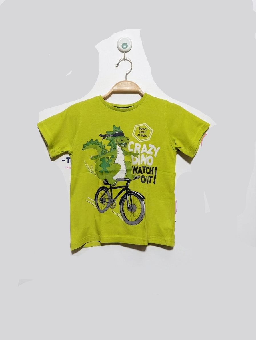 Meet the Boyz Lime Green "Crazy Dino" Graphic Tee - Size 122 Estimated Age 7 Years AB2