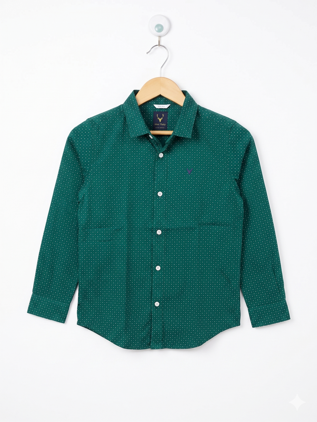 Allen Solly Boys Dark Green Geometric Print Slim-Fit Long-Sleeve Shirt - Size Estimated Age 7-8 Years AB1