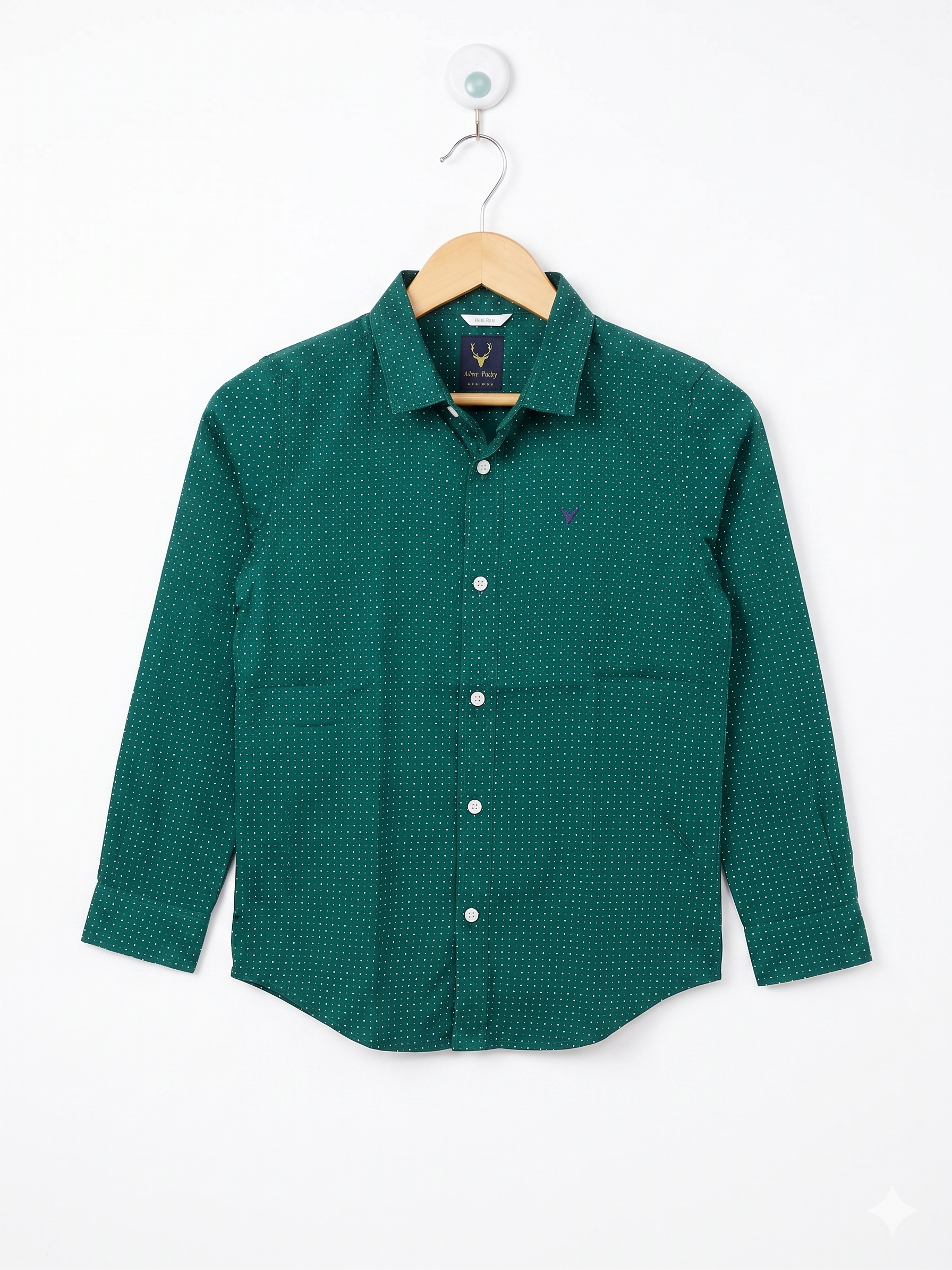 Allen Solly Boys Dark Green Geometric Print Slim-Fit Long-Sleeve Shirt - Size Estimated Age 7-8 Years AB1