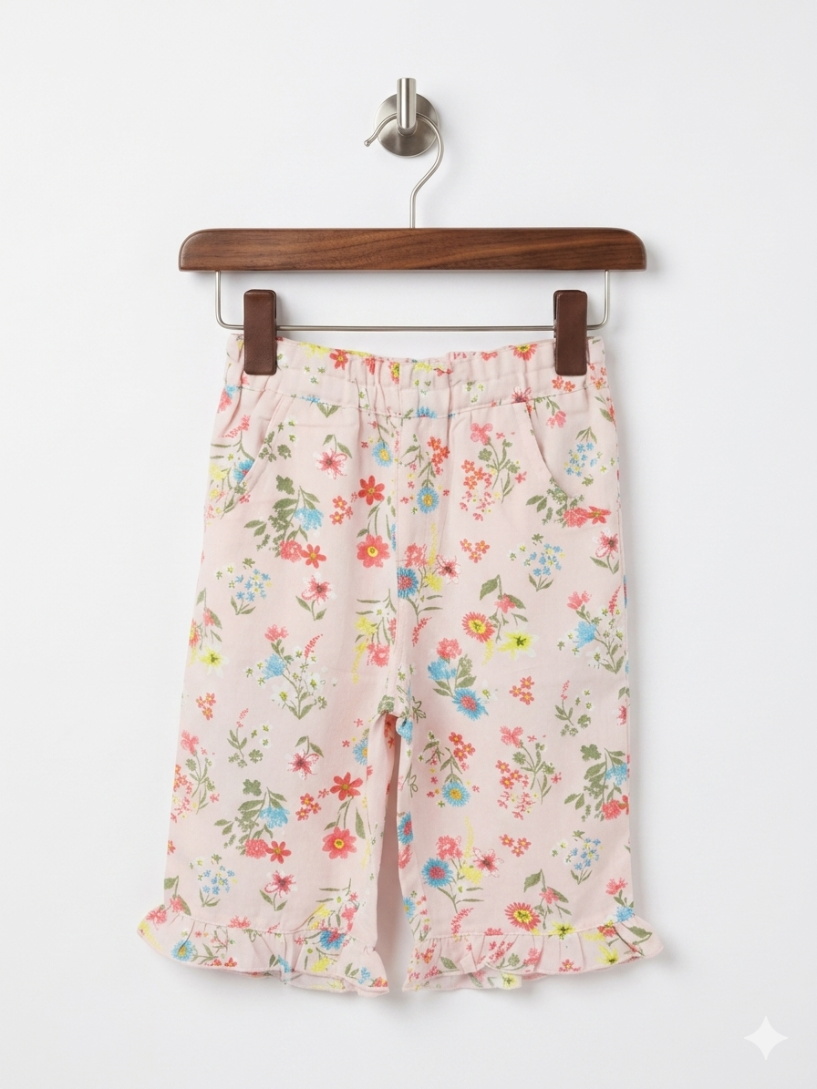 Girls' Pink Floral Ruffle Hem Culottes - Size 6-7 Years AB1