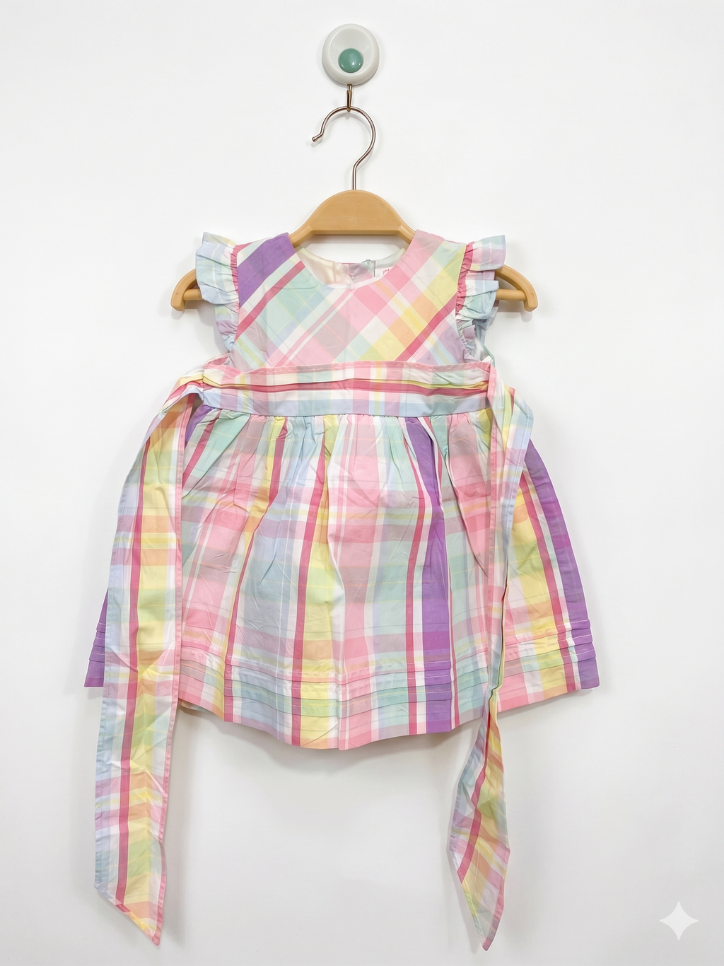 Chaps Baby Girls Multi-Color Plaid Sleeveless Party Dress with Ruffle Trim & Tie-Back - Size 9M AB1