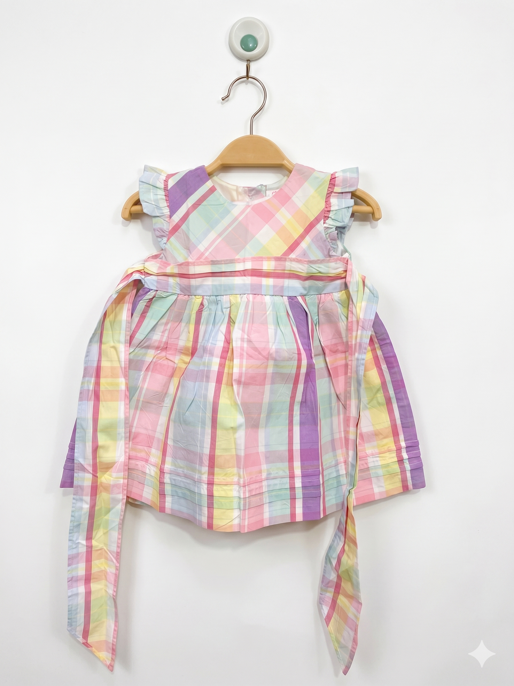 Chaps Baby Girls Multi-Color Plaid Sleeveless Party Dress with Ruffle Trim & Tie-Back - Size 9M AB1