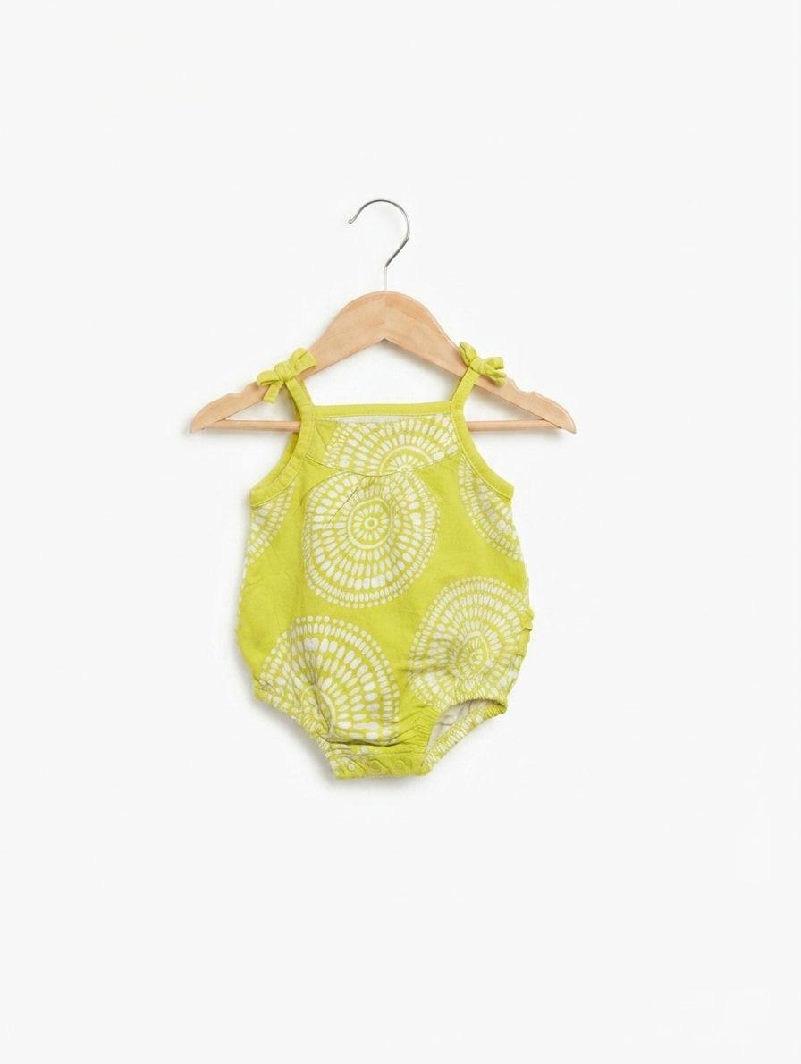 Just One You Made by Carter's Baby Girls Lime Green Circle Pattern Ruffle Romper - Size Estimated Age 3 Months AB2