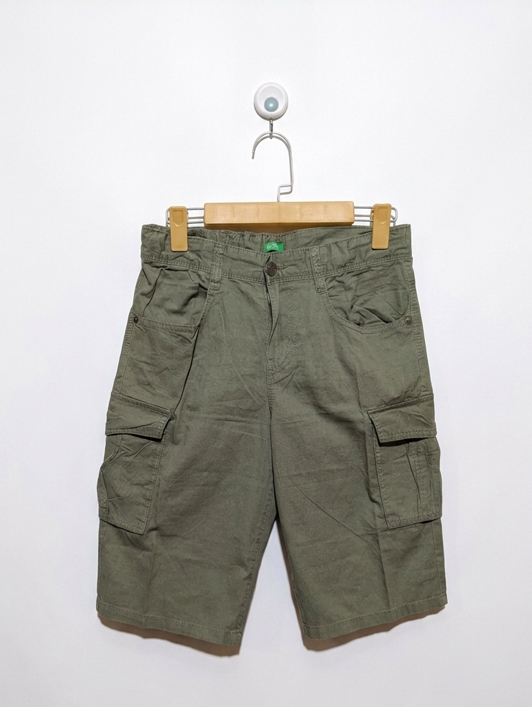 United Colors of Benetton Boys Olive Green Cargo Shorts - Size 160 (Estimated Age 11-12 Years) AB2