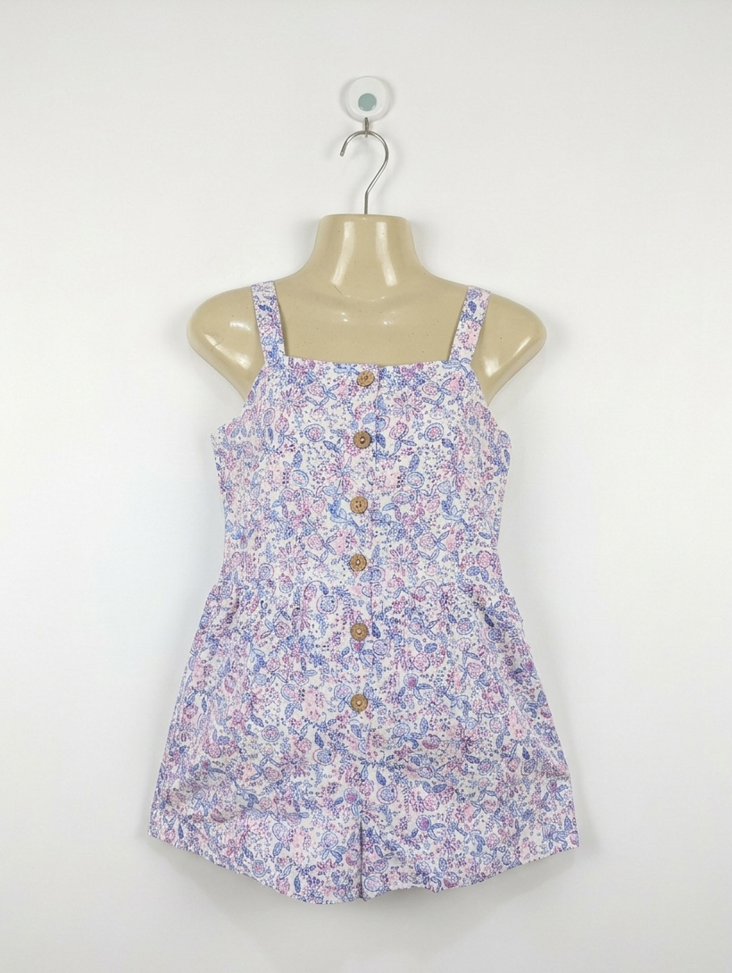 PNA Girls Floral Print Button-Down Jumpsuit - Size Estimated Age 12 Years AB2