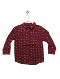 Boys Maroon "Dinosaur Print" Long Sleeve Button-Down Shirt - Size 7, Estimated Age 7 Years AB2