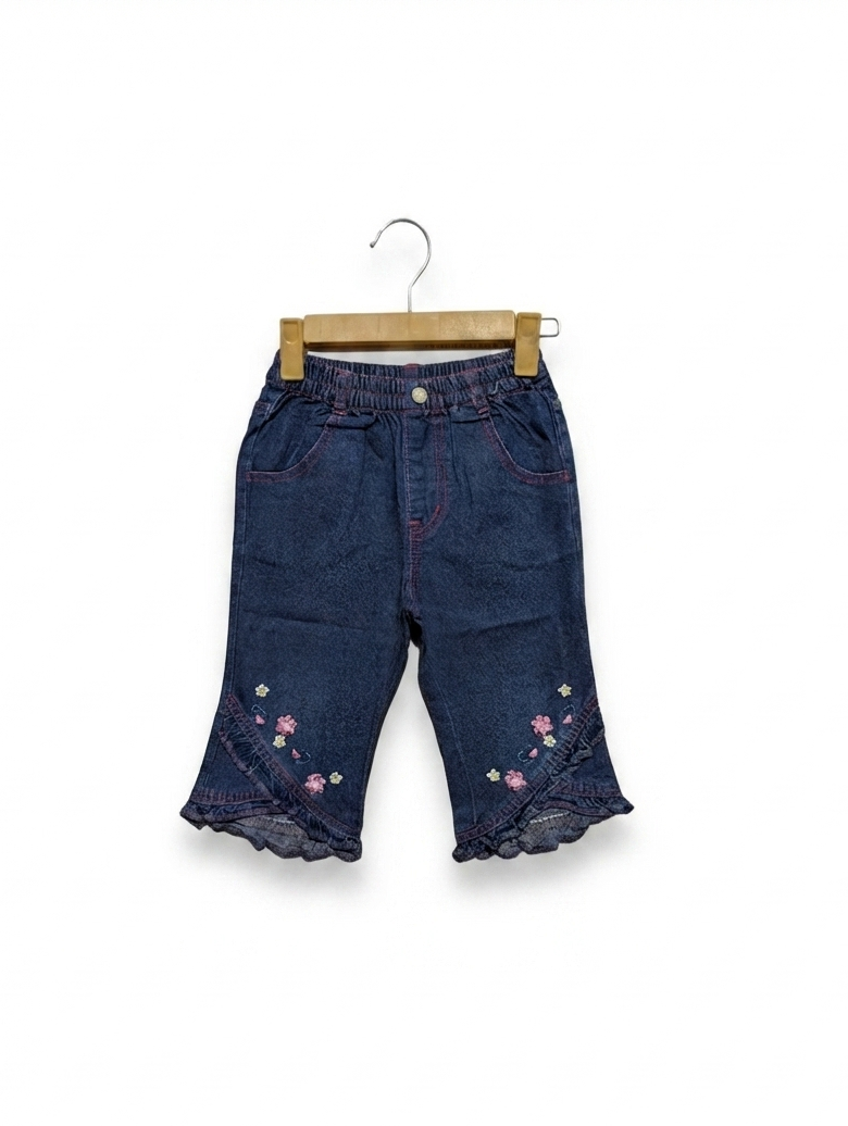 Girls Cute Denim Ruffle-Hem Jeans - Size 120 CM Estimated Age 6-7 Years AB2