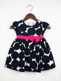Carter's Baby Girls Navy & White Polka Dot Dress with Pink Bow - Size 24M (Estimated 2 Years Old) AB1