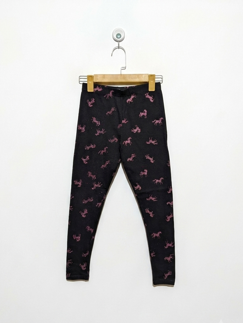 PEP&CO Girls Black "Glitter Unicorn" Print Leggings - Size 134-140CM Estimated Age 9-10 Years AB2