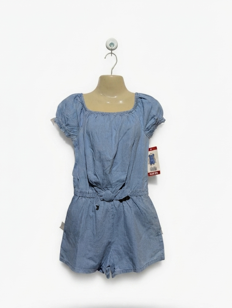 Girls Light Blue Chambray Puff Sleeve Jumpsuit - Size 8 (Estimated Age 8 Years) AB2