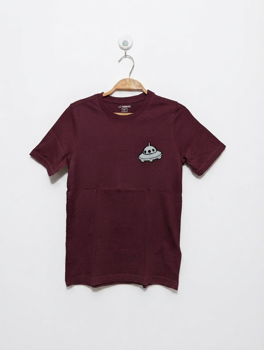 LC Waikiki Boys Burgundy "They Came From Space" Graphic Tee - Size Estimated Age 9-10 Years AB2