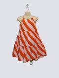 H&M Girls Orange and Pink Striped Tiered Dress - Size Estimated Age 7-8 Years AB2