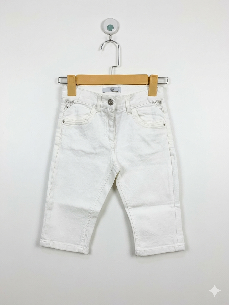 M&S Kids Girls Crisp White Cropped Denim Jeans - Size Estimated Age 7-8 Years AB1