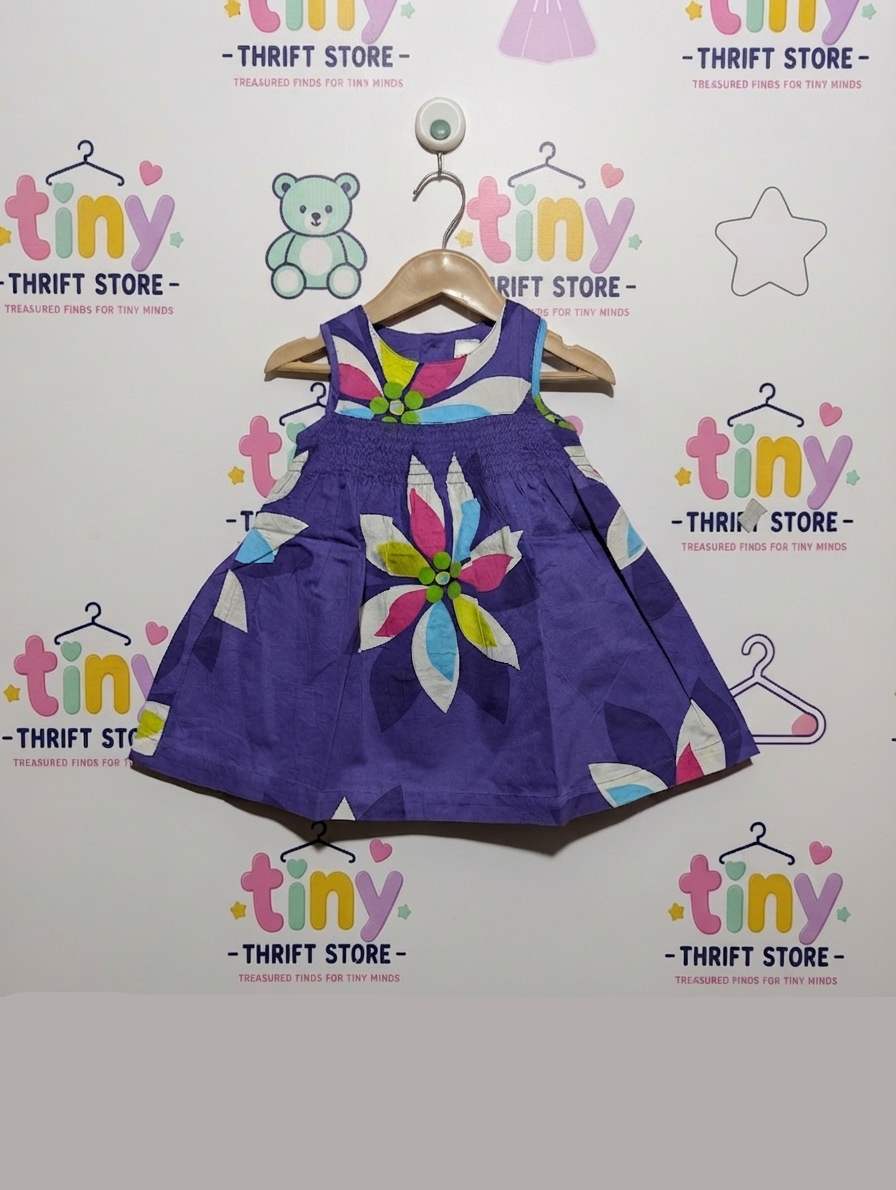 Carter's Girls Purple "Bold Floral Print" Smocked Dress - Size Estimated Age 12 Months AB2