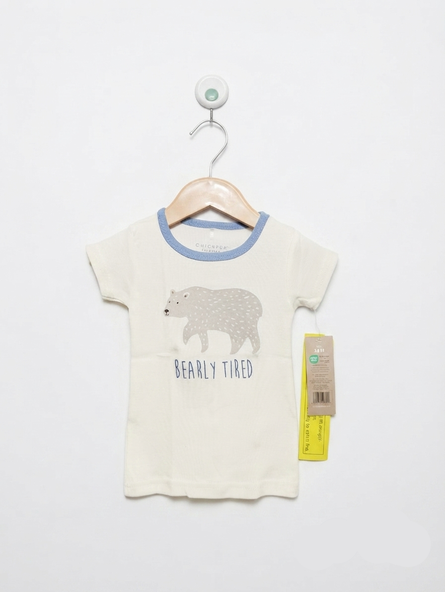 Chickpea Pajamas Unisex Baby Cream "Bearly Tired" Short-Sleeve Tee - Size Estimated Age 24M AB2