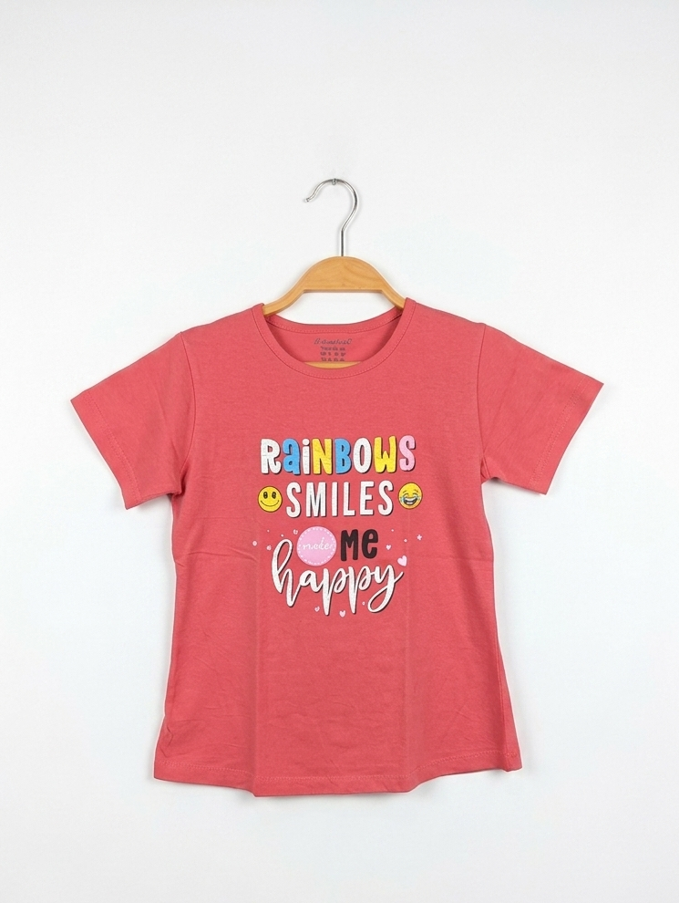 CucuFun Girls Pink "Rainbows & Smiles" Graphic Tee - Size 8-10 Years (Estimated Age 8-10 Years) AB2