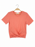 H&M Girls Coral Peach Front Twist Short Sleeve Tee - Size Estimated Age 10–12 Years AB1