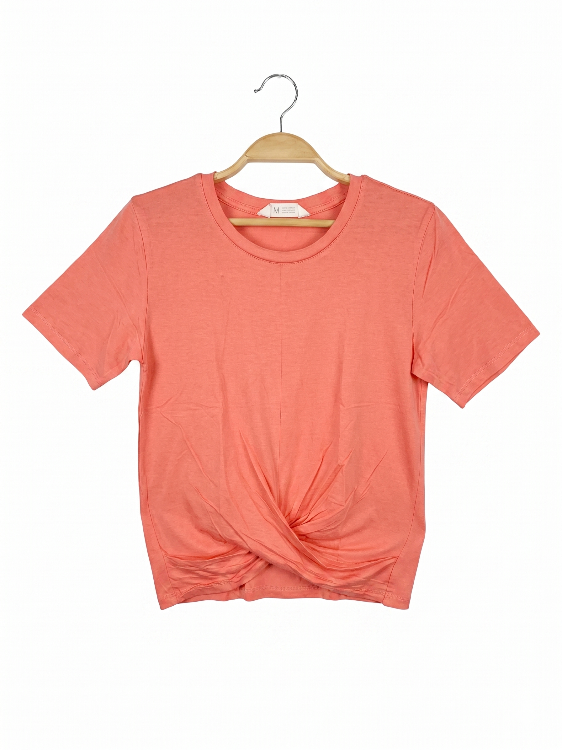 H&M Girls Coral Peach Front Twist Short Sleeve Tee - Size Estimated Age 10–12 Years AB1