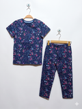 M&S Girls Navy Indigo Star Print T-Shirt & Pajama Set - Size Estimated Age 8-9 Years AB1