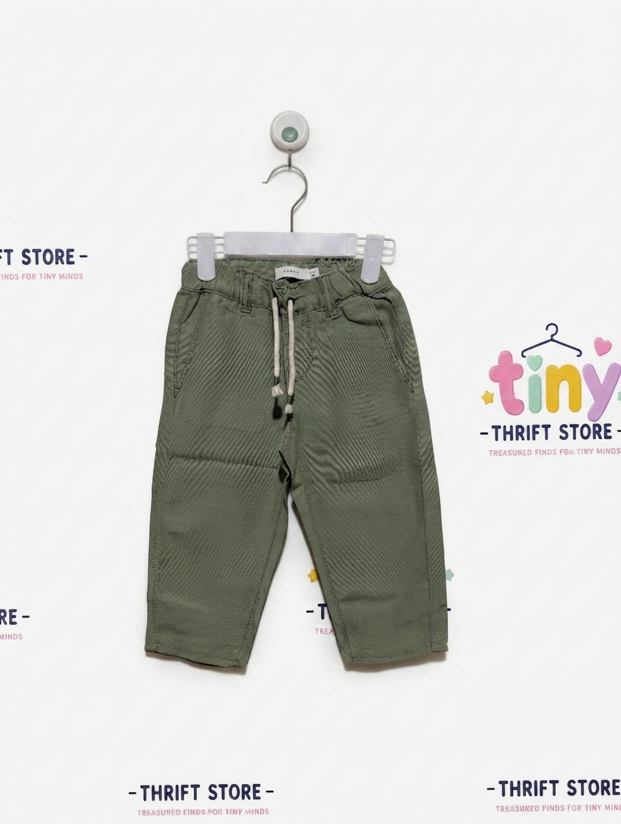 Name It Boys Olive Green Drawstring Casual Pants - Size Estimated Age 1.5-2 Years AB2